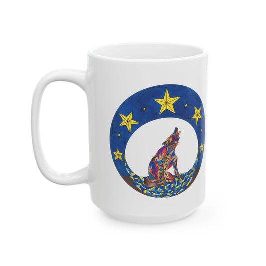 Howling Wolf Ceramic Mug, White (11 oz,15 oz)